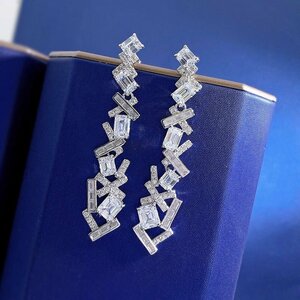  free shipping ia ring earrings long Jill navy blue silver silver S925 zd384