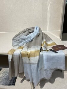 夏新品　Loro Piana イタリア　ロロピアーナ　マフラー　ストール　 やわらかい カシミア100％　タグ付き グレー系　ブルー　1085