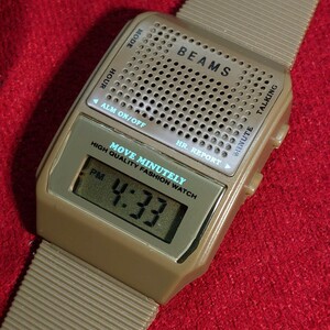 574【動作品】しゃべる腕時計 ビームズ デジタルウォッチ ミリタリー オリーブカラー BEAMS トーキング メンズ/レディース