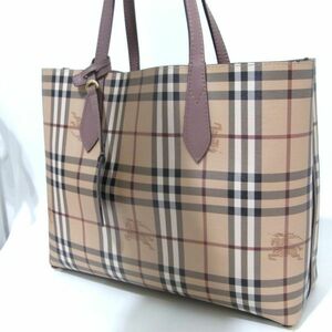 1円 バーバリー Burberry リバーシブルトートバッグ ハンドバッグ ノバチェック ホース レザー ビジネス