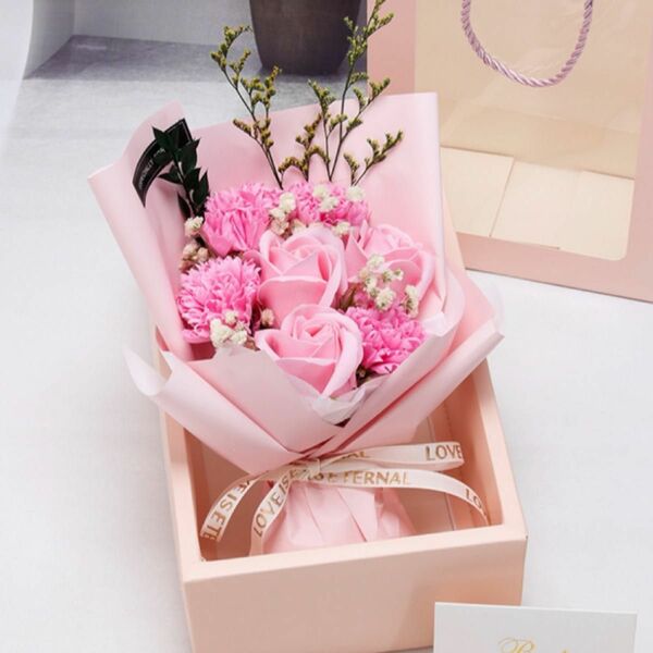 【訳あり】ソープフラワー　ブーケ　ピンク　花束　母の日　贈り物　お祝い　ギフト　