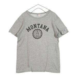 【21356】 Champion チャンピオン レディース トップス シャツ 半袖シャツ Tシャツ 丸ネック プリント ロゴ入り グレー Small 36‐38 S