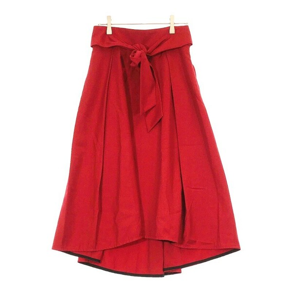 【12932】 美品 ef-de エフデ ロングスカート フィッシュテールスカート 9 M フレア レッド 赤 ボルドー フェミニン ポケット