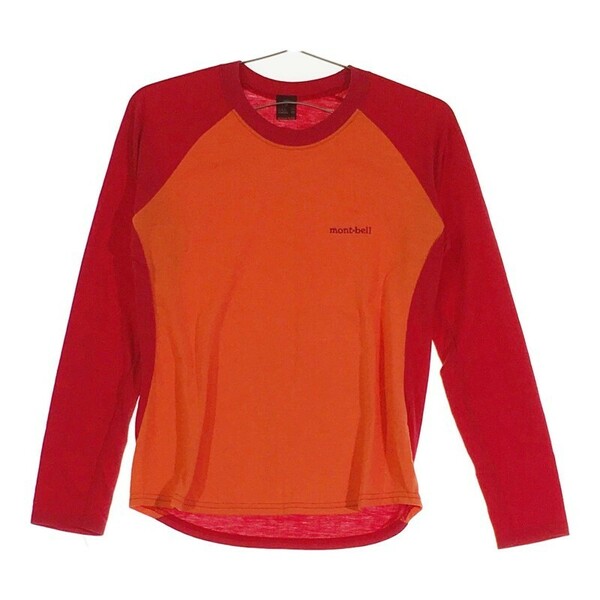 【09693】 mont-bell モンベル トップス Tシャツ 長袖 長袖Tシャツ Sサイズ オレンジ レッド 赤 刺繍 ロゴ ロゴTシャツ カジュアル ラフ