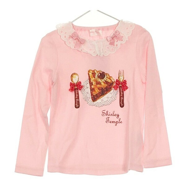 【10801】Shirley Temple シャーリーテンプル トップス ロングTシャツ 110 ピンク 新古品 子供服 リボン 柄物 ケーキ柄 可愛い タグ付き