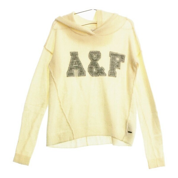 【08401】 Abercrombie & Fitch アバクロ ニットパーカー プルオーバー ホワイト 白 S フード付き オールシーズン