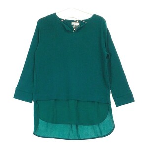  new old goods lady's XS a.v.v tops emerald green tag attaching long sleeve simple one color plain thin a-*ve*ve[05636]
