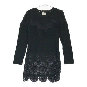 [05350] FB reverse side nappy tunic 68 black race floral print long sleeve feeling of luxury stylish plain simple rough comfort .. casual 