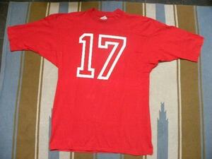★SIGNATURE 赤ナンバーリング17 フットボールTシャツUSA製L