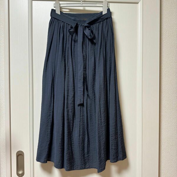 イトーヨーカドー　GALLORIA 濃紺 ネイビー ロングスカート ギャザースカート リボンベルト