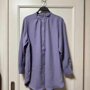 美品 gu パープル 薄紫 ラベンダーカラー 長袖ブラウス 長袖シャツ スタンドカラー ロング丈 Mサイズ