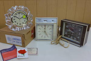 dd1211● 置時計まとめ3点 Rythm 2JEWELS ALARM CLOCK/NATIONAL ELECTRIC CLOCK/SEIKO QK 509 D アンティーク レトロ アラーム/80