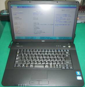 中古ノート NEC VersaPro PC-VJ22LRNTFTMD Corei3-2330M（2.20GHz）/RAM：4G、15.6型、BIOS表示OK、CMOS電池交換済　部品取り・修理練習用