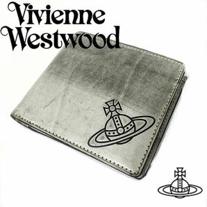 ヴィヴィアンウエストウッド　2折財布　グレー　コンパクト　被せ　レザー　未使用　vivienne westwood