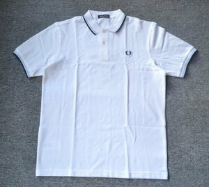 新品メンズポロシャツFREDフレッドペリー半袖Tシャツ配色ダブルライン白L