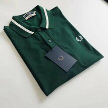 新品メンズポロシャツFREDフレッドペリー半袖Tシャツダブルライン緑L_画像2