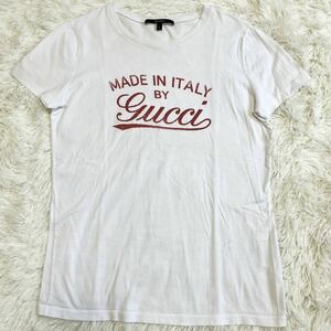  beautiful goods Gucci [ great popularity design ] GUCCI short sleeves t shirt cut and sewn tops Bick Logo writing brush chronicle body lady's white size L
