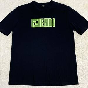 極美品 フェンディ【圧巻デザイン】FENDI 半袖 tシャツ カットソー トップス ビックロゴ ワッペン ブラック メンズ サイズM