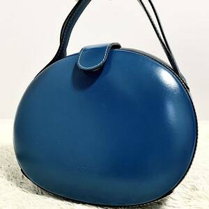  ultimate beautiful goods Loewe LOEWE ultra rare color party bag hand Logo type pushed . round car f leather original leather Vintage blue 