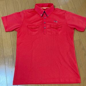 PUMA 半袖ゴルフシャツ　 O メンズゴルフウェア 半袖シャツ　ストレッチ速乾素材　赤　レッド　ボタンダウン 