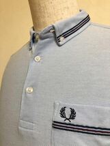 FRED PERRY Slim Fit フレッドペリー スリムフィット 鹿の子 ポロシャツ トップス サイズS 半袖 ライトブルー ヒットユニオン M8348_画像7