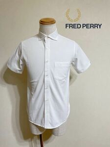 【美品】 FRED PERRY フレッドペリー 鹿の子 シャツ ホワイト トップス サイズS 半袖 白 FZ4398