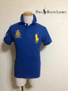 【良品】 Polo Ralph Lauren ポロ ラルフローレン カスタムフィット ビッグポニー 鹿の子 ポロシャツ ラガーシャツ サイズS 半袖 青