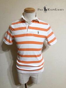 【未使用】 Polo Ralph Lauren ポロ ラルフローレン ボーダー ラガーシャツ トップス カスタムフィット サイズ XS 半袖 橙 白 165/88A
