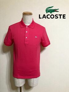 【美品】 LACOSTE ラコステ 鹿の子 ポロシャツ ピンク 銀ワニ サイズ4 半袖 ファブリカ 日本製 PH061C