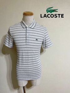 【良品】 LACOSTE ラコステ スリムフィット 鹿の子 ポロシャツ トップス レギュラーフィット サイズ3 半袖 グレー 白 ファブリカ PH2047