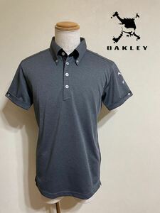 【良品】 OAKLEY GOLF オークリー ゴルフ ウェア ボタンダウン ドライ ポロシャツ 切替し トップス サイズL 半袖 チャコールグレー 黒