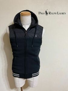 【美品】 Polo Ralph Lauren ポロ ラルフローレン 切替し 中わた ベスト ジップパーカー フーディ サイズS 黒