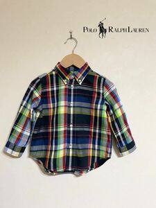 【美品】 Polo Ralph Lauren ポロ ラルフローレン キッズ ボタンダウン オックスフォード シャツ トップス サイズ24M 長袖 チェック柄