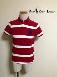 【美品】 Polo Ralph Lauren CUSTOM FIT ポロ ラルフローレン ボーダー 鹿の子 ポロシャツ トップス サイズS 170/92A 赤 白 1202223