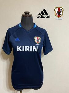 【未使用品】 アディダス サッカー 日本代表 KIRIN プラクティス シャツ 練習着 切替し Vネック トップス サイズ150 半袖 ネイビー