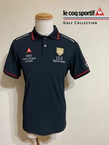 【美品】 le coq sportif golf ルコック ゴルフ ウェア ドライ ポロシャツ トップス 刺繍 サイズLL 半袖 黒 QG2955 デサント