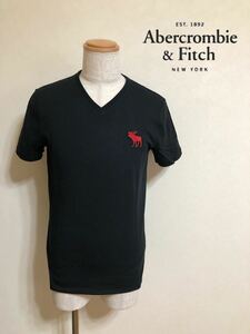 【新品】 Abercrombie & Fitch アバクロンビー&フィッチ ビッグ アイコン Vネック Tシャツ サイズS 175/92A 半袖 黒 ブラック 626460033