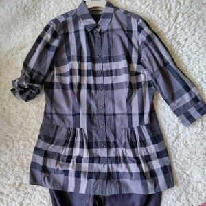  beautiful goods large size Burberry London 7 minute sleeve shirt tunic 44 13 number mega check feather weave roll up BURBERRYLONDON travel line comfort 