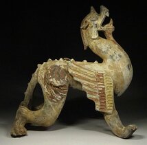 緑屋z■ 中国古玩　加彩　神獣 置物　約36cm　唐物 時代物　i9/4-6275/7-3#140_画像3