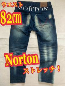 Norton ノートン　デニムパンツ　ジーンズ　ストレッチ　刺繍ロゴ　バイカー　Sサイズ