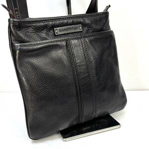 【極美品】Ermenegildo Zegna ★エルメネジルド・ゼニア シュリンクレザー ショルダーバッグ 斜めがけ サコッシュ 濃茶 