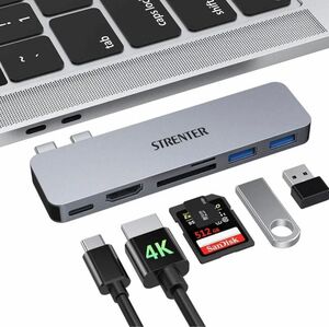 MacBook 6in1 USB-C ハブ PD充電 ポートUSB3.0ポート SD/Micro SDカードリーダー 直挿しタイプ