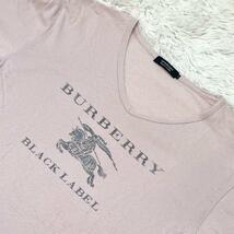 【美品 L】BURBERRY BLACK LABEL バーバリーブラックレーベル Tシャツ カットソー 半袖 ビッグロゴ ホースロゴ Vネック ピンク サイズ3_画像3
