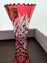 ◆未使用 カメイガラス 花瓶 赤色 切子 KAMEI GLASS crystal Chevalier クリスタルシュバリエ 元箱あり_画像4