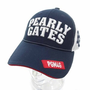 PEARLY GATES ゴルフ ロゴ刺繍 メッシュ キャップ ネイビー×ホワイト ユニセックス-