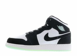 NIKE AIR JORDAN 1 MID WHITE BLACK TEAL TINT (GS) 23.5cm BQ6931-103