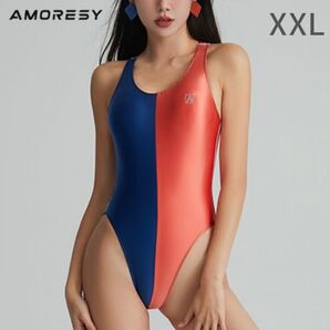 AMORESY Aphrodite 競泳水着 コスチューム バイカラー レオタード ハイレグ ワンピーススイムスーツ ボディスーツ