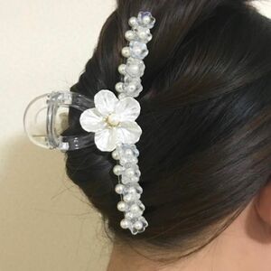 人気の大きめバンスクリップ 夏のアップスタイル ヘアクリップ バレッタ ヘアアクセサリー 髪留め パール 花 髪飾り ヘッドドレス