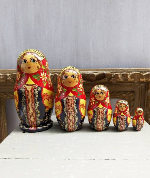 マトリョーシカ 工芸 置物 木製 民芸品 郷土玩具 5体 中古品