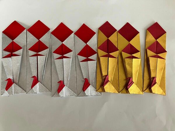 ハンドメイド メタリック折り紙鶴折 箸袋 7枚　おもてなし お祝いに